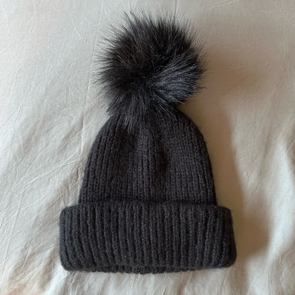 Topshop Black Knit Pom-Pom Beanie